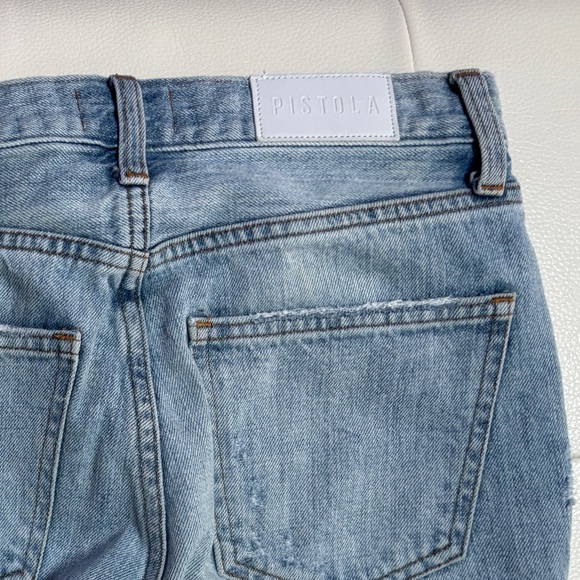 Pistola Upcycled Relaxed Fit Boyfriend Ripped Blue Denim Jeans Pink 28 size 6 - Picture 6 of 11